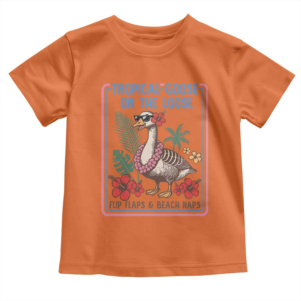 Funny Hawaiian Beach Vacation Graphic Toddler T Shirt Tropical Goose On The Loose