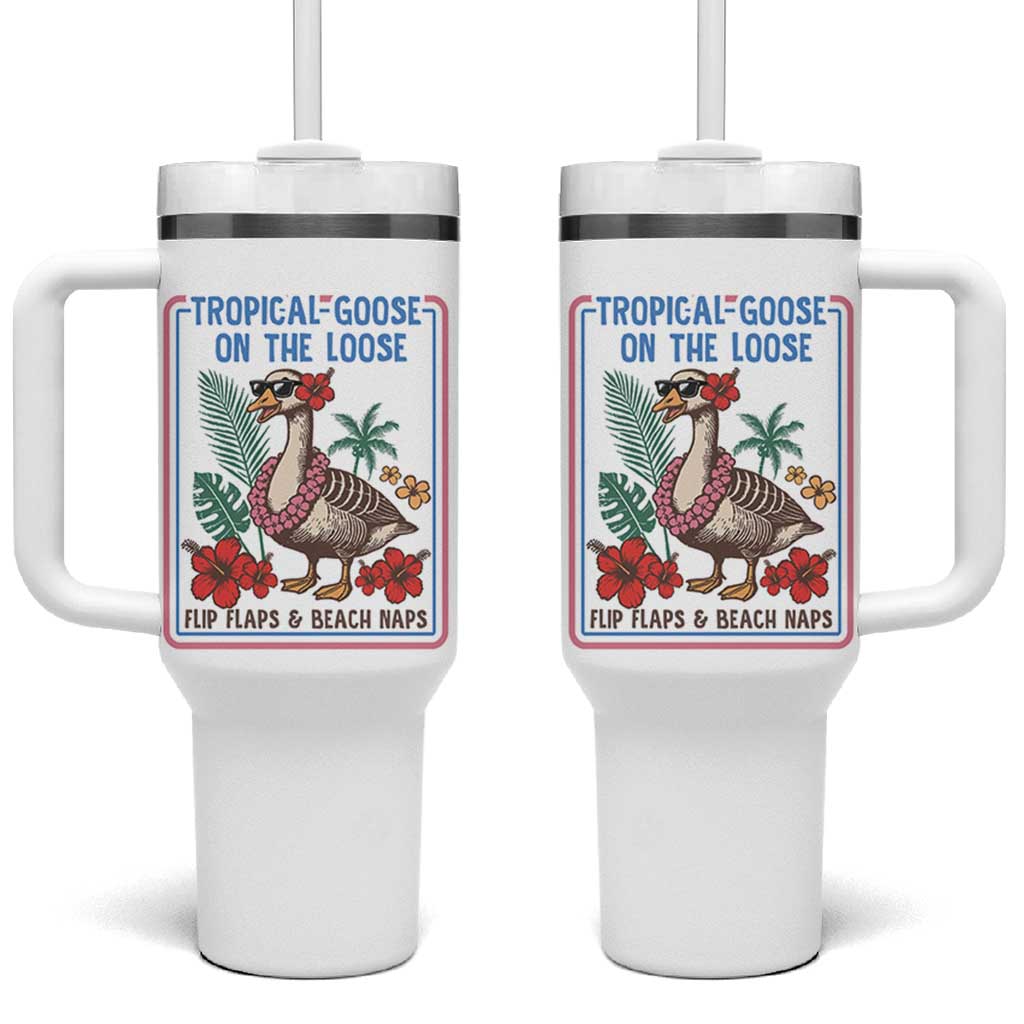 Funny Hawaiian Beach Vacation Graphic Tumbler With Handle Tropical Goose On The Loose