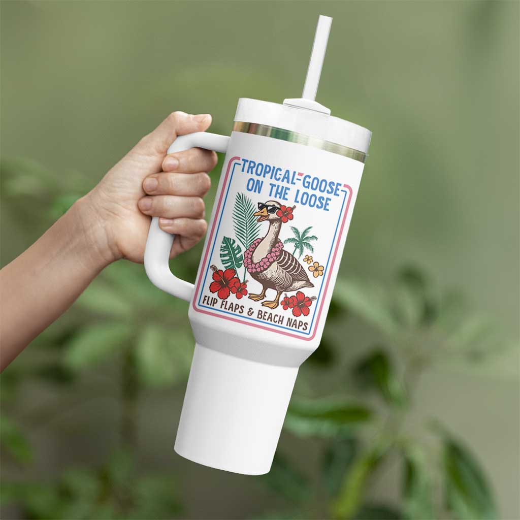 Funny Hawaiian Beach Vacation Graphic Tumbler With Handle Tropical Goose On The Loose