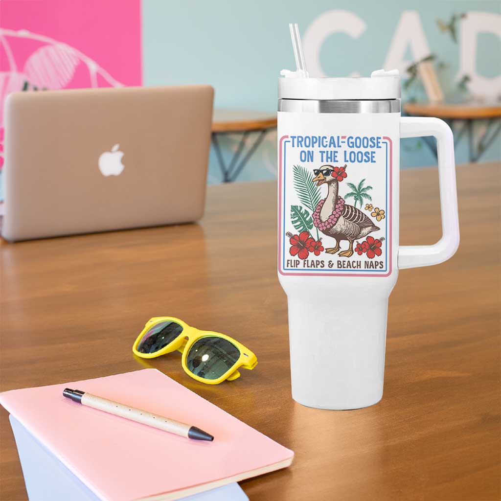 Funny Hawaiian Beach Vacation Graphic Tumbler With Handle Tropical Goose On The Loose