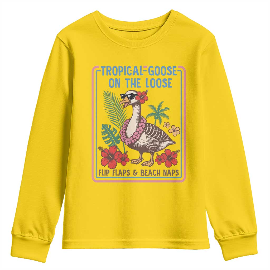 Funny Hawaiian Beach Vacation Graphic Youth Sweatshirt Tropical Goose On The Loose