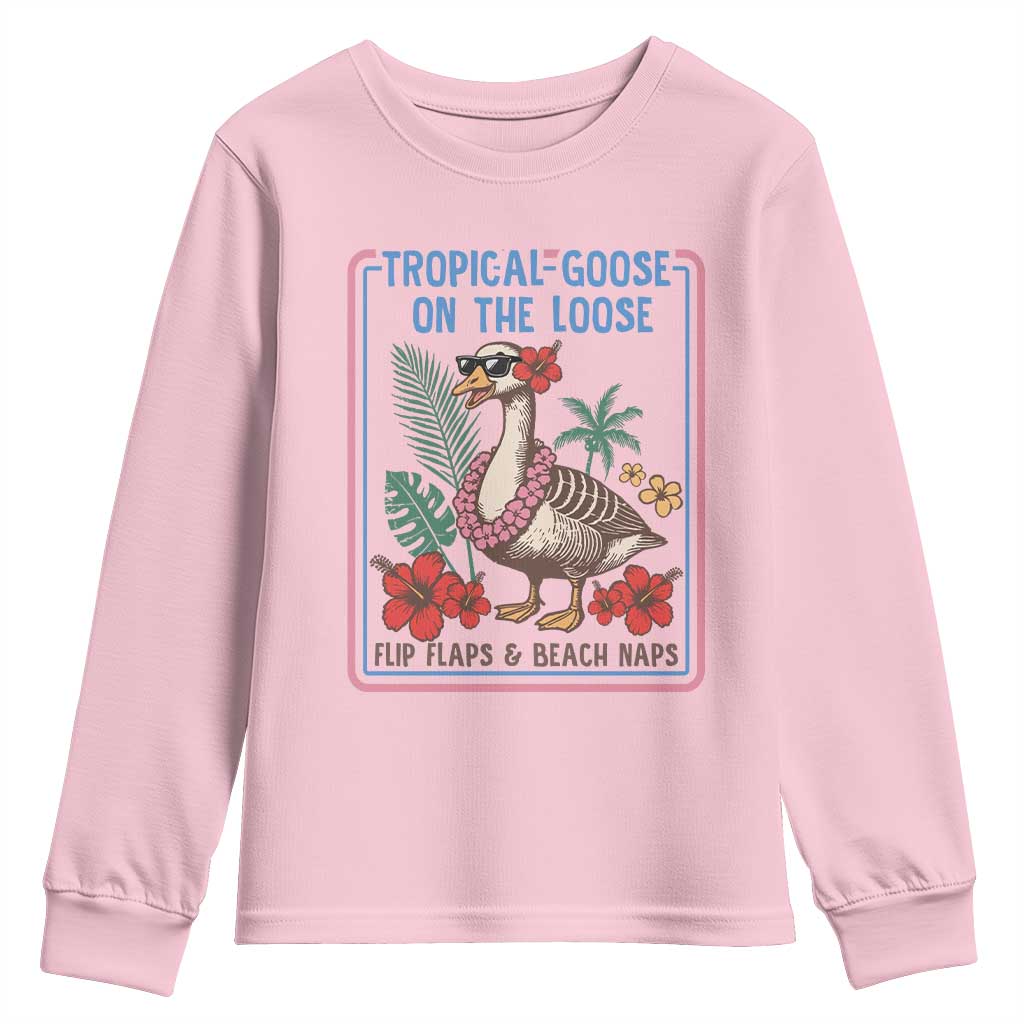 Funny Hawaiian Beach Vacation Graphic Youth Sweatshirt Tropical Goose On The Loose