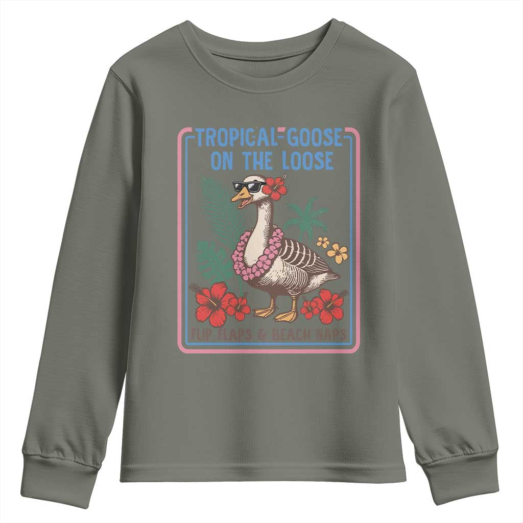 Funny Hawaiian Beach Vacation Graphic Youth Sweatshirt Tropical Goose On The Loose