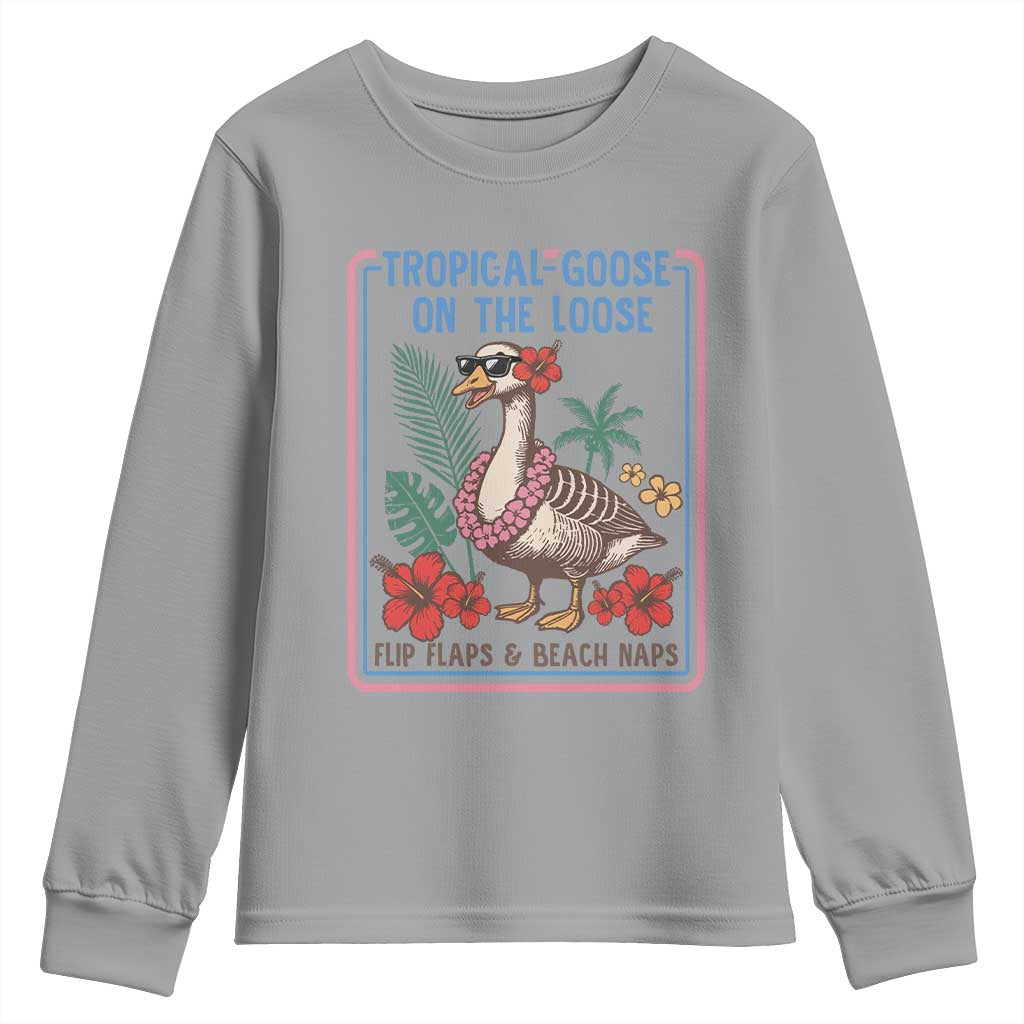 Funny Hawaiian Beach Vacation Graphic Youth Sweatshirt Tropical Goose On The Loose