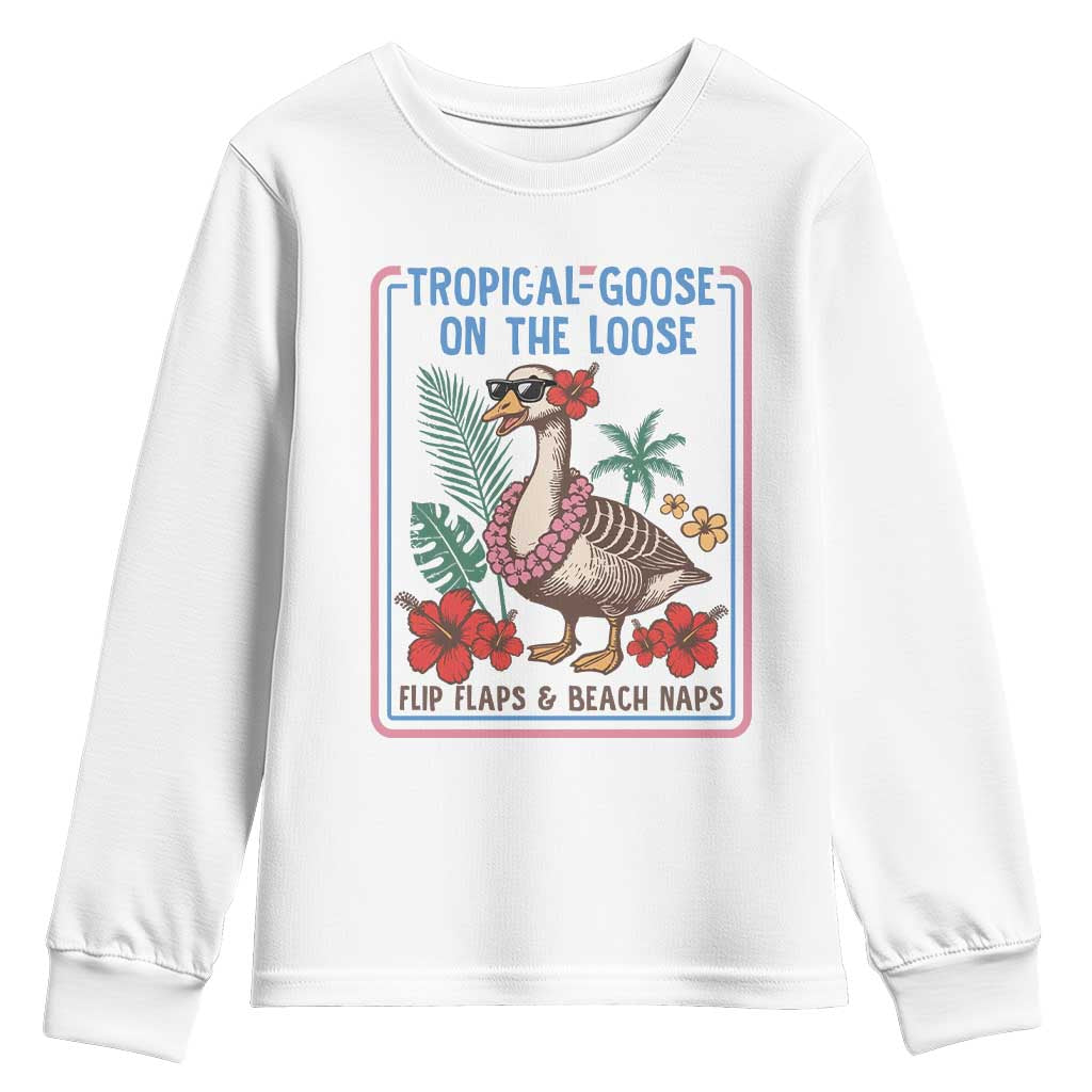 Funny Hawaiian Beach Vacation Graphic Youth Sweatshirt Tropical Goose On The Loose