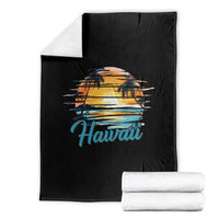 Retro Sunset Palm Tree Hawaii Throw Blanket Tropical Vacation Graphic