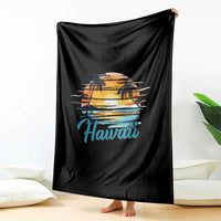 Retro Sunset Palm Tree Hawaii Throw Blanket Tropical Vacation Graphic