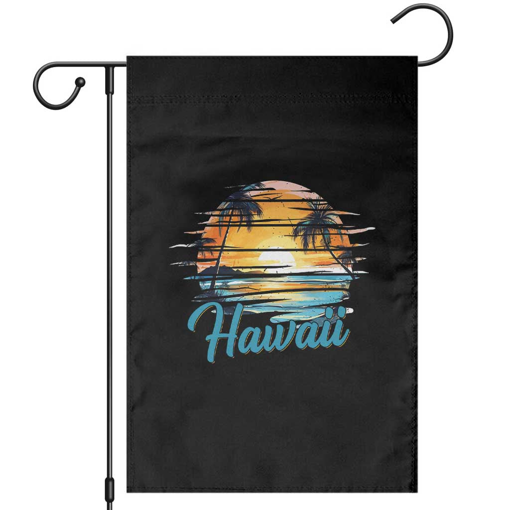 Retro Sunset Palm Tree Hawaii Garden Flag Tropical Vacation Graphic