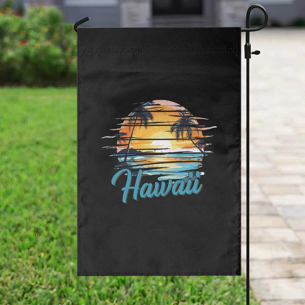 Retro Sunset Palm Tree Hawaii Garden Flag Tropical Vacation Graphic