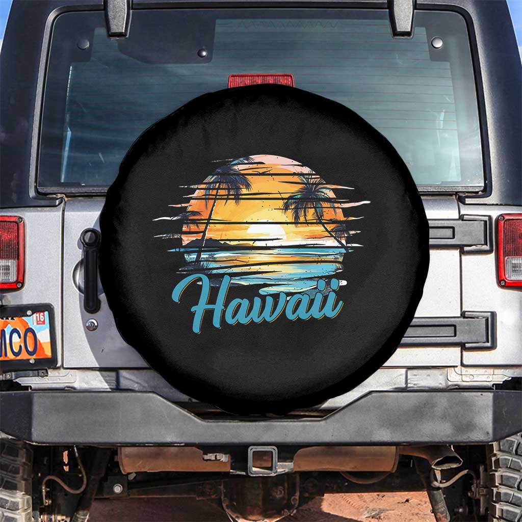 Retro Sunset Palm Tree Hawaii Spare Tire Cover Tropical Vacation Graphic