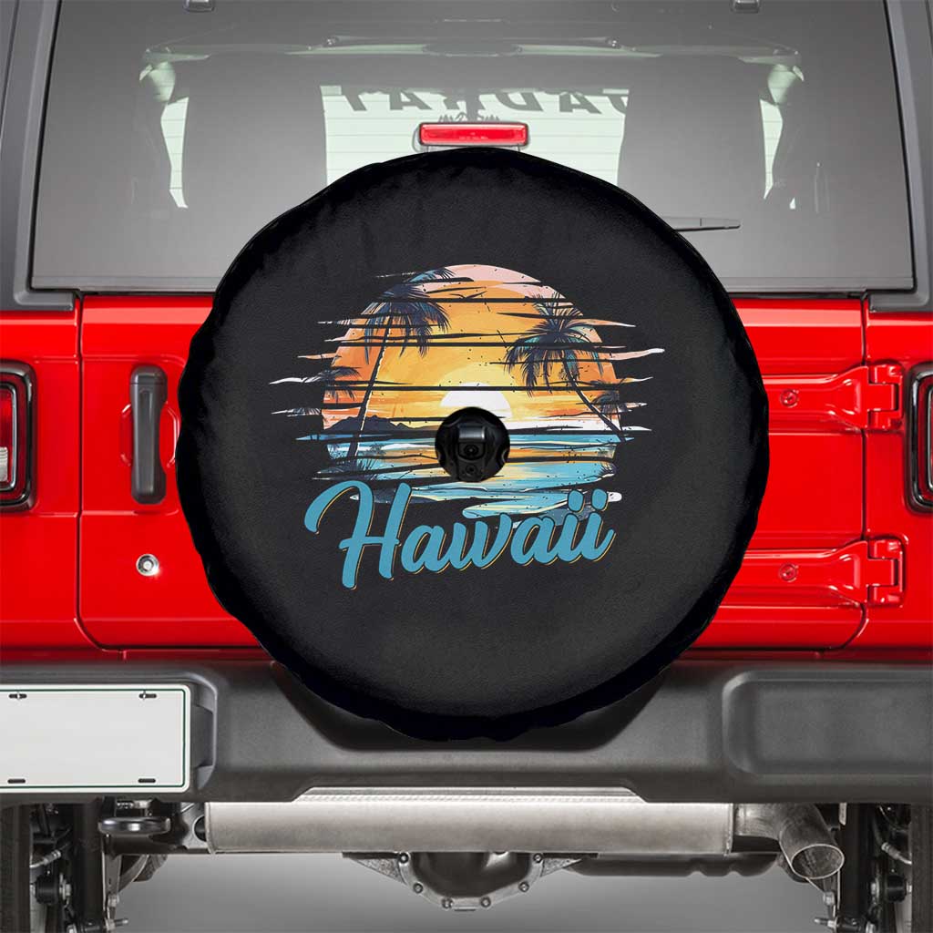 Retro Sunset Palm Tree Hawaii Spare Tire Cover Tropical Vacation Graphic