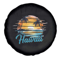 Retro Sunset Palm Tree Hawaii Spare Tire Cover Tropical Vacation Graphic