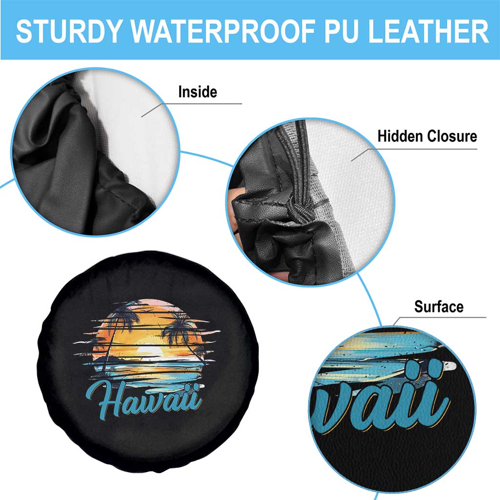 Retro Sunset Palm Tree Hawaii Spare Tire Cover Tropical Vacation Graphic