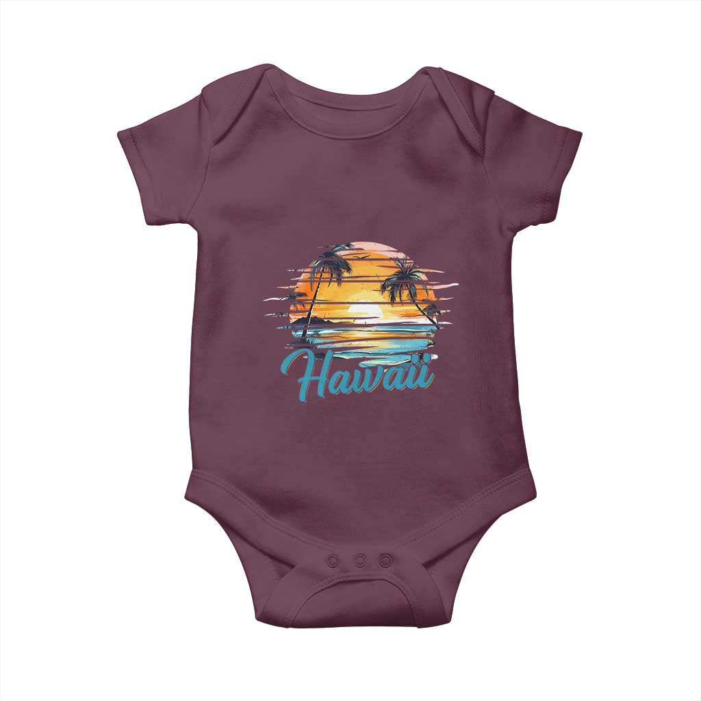 Retro Sunset Palm Tree Hawaii Baby Onesie Tropical Vacation Graphic