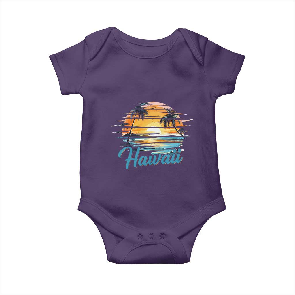 Retro Sunset Palm Tree Hawaii Baby Onesie Tropical Vacation Graphic