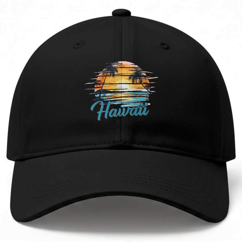 Retro Sunset Palm Tree Hawaii Baseball Cap Tropical Vacation Graphic