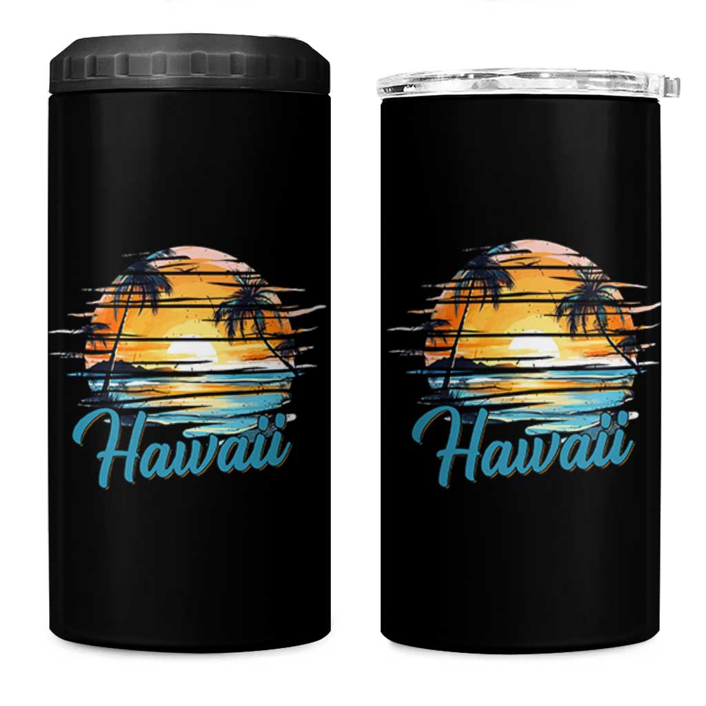 Retro Sunset Palm Tree Hawaii 4 in 1 Can Cooler Tumbler Tropical Vacation Graphic