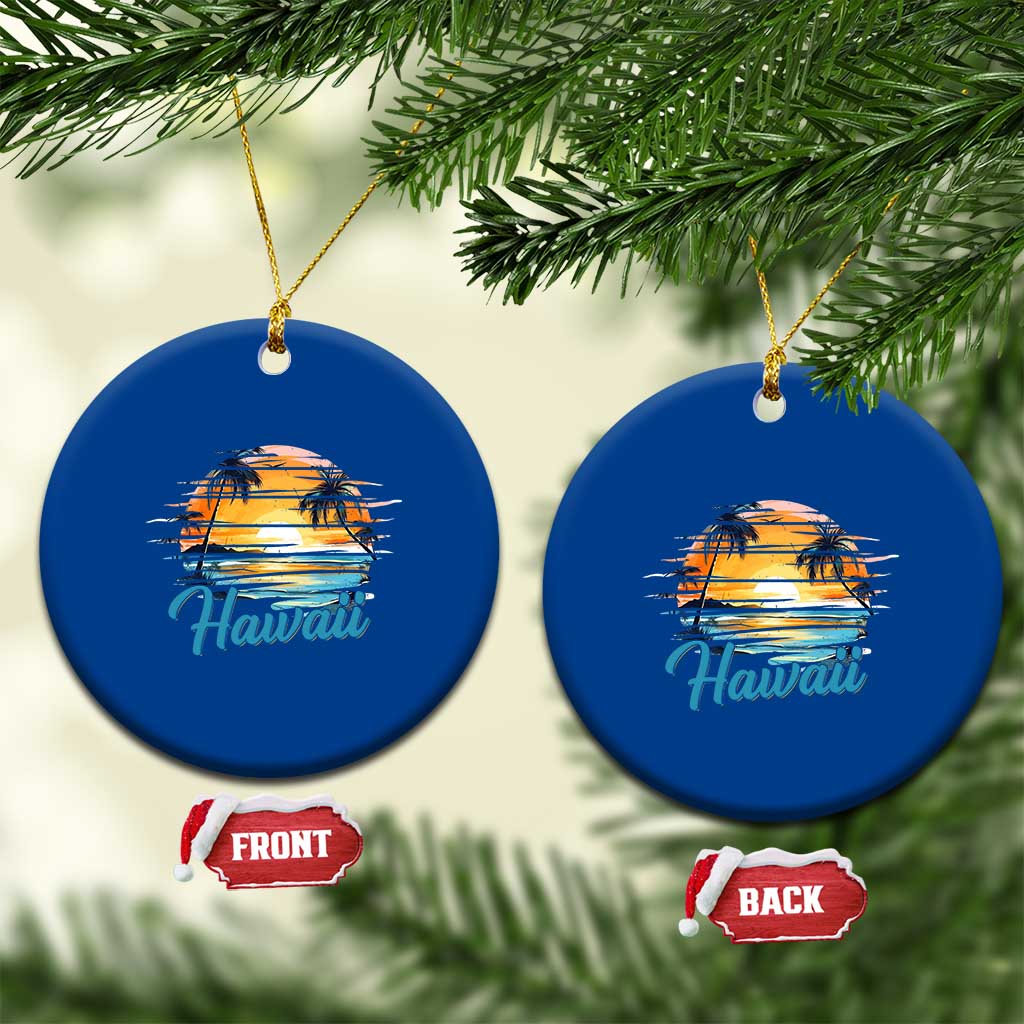 Retro Sunset Palm Tree Hawaii Ceramic Ornament Tropical Vacation Graphic