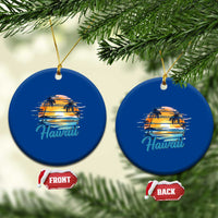 Retro Sunset Palm Tree Hawaii Ceramic Ornament Tropical Vacation Graphic
