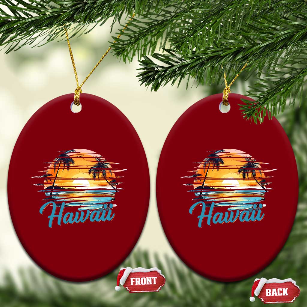 Retro Sunset Palm Tree Hawaii Ceramic Ornament Tropical Vacation Graphic