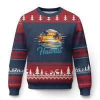 Retro Sunset Palm Tree Hawaii Ugly Christmas Sweater Tropical Vacation Graphic