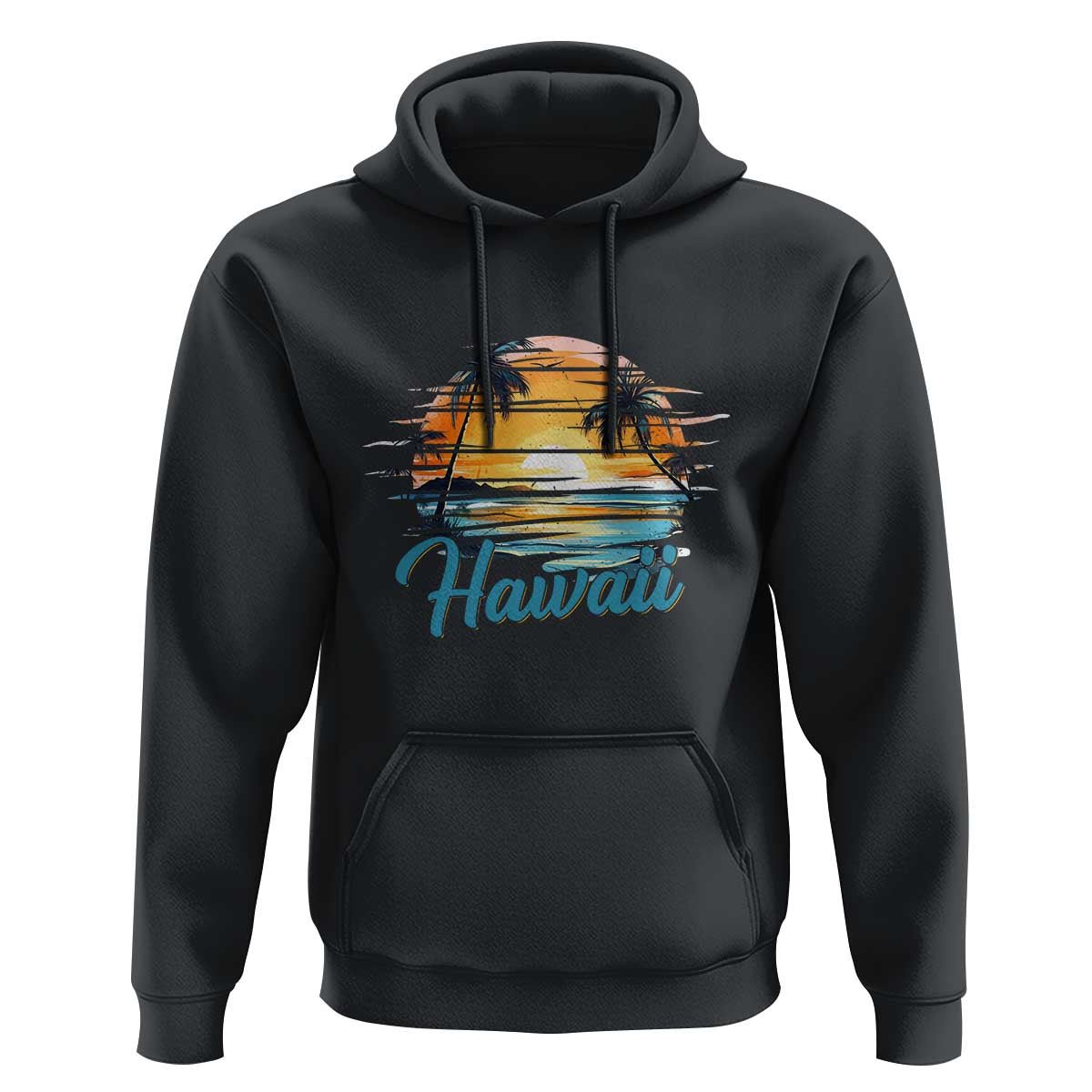 Retro Sunset Palm Tree Hawaii Hoodie Tropical Vacation Graphic
