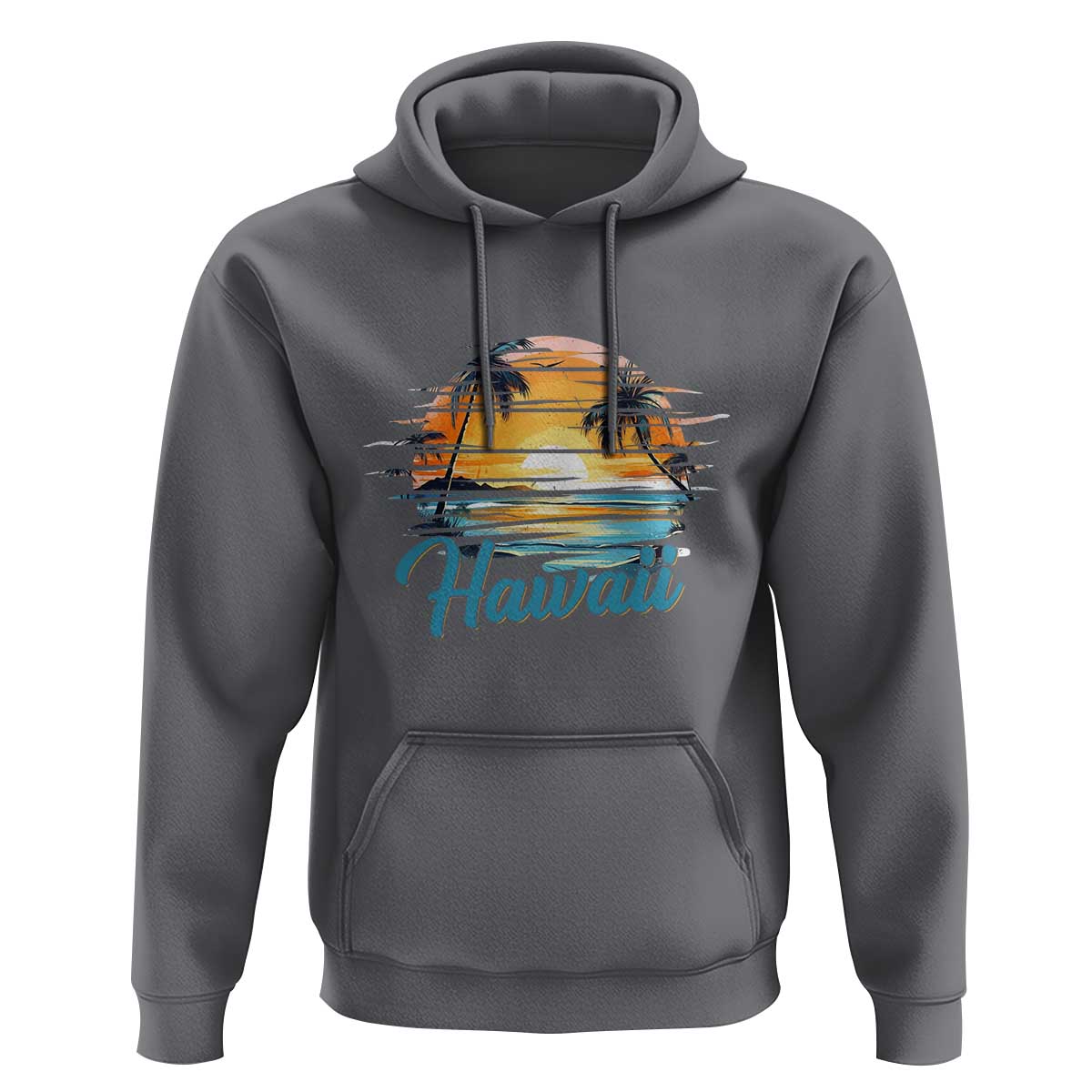 Retro Sunset Palm Tree Hawaii Hoodie Tropical Vacation Graphic
