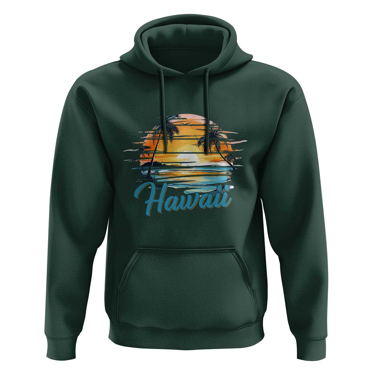 Retro Sunset Palm Tree Hawaii Hoodie Tropical Vacation Graphic