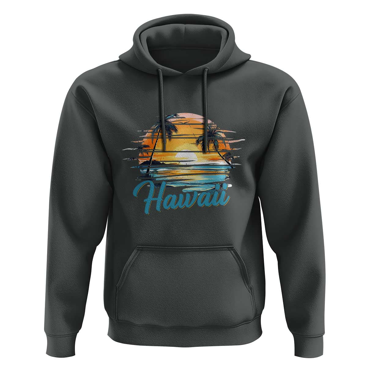 Retro Sunset Palm Tree Hawaii Hoodie Tropical Vacation Graphic