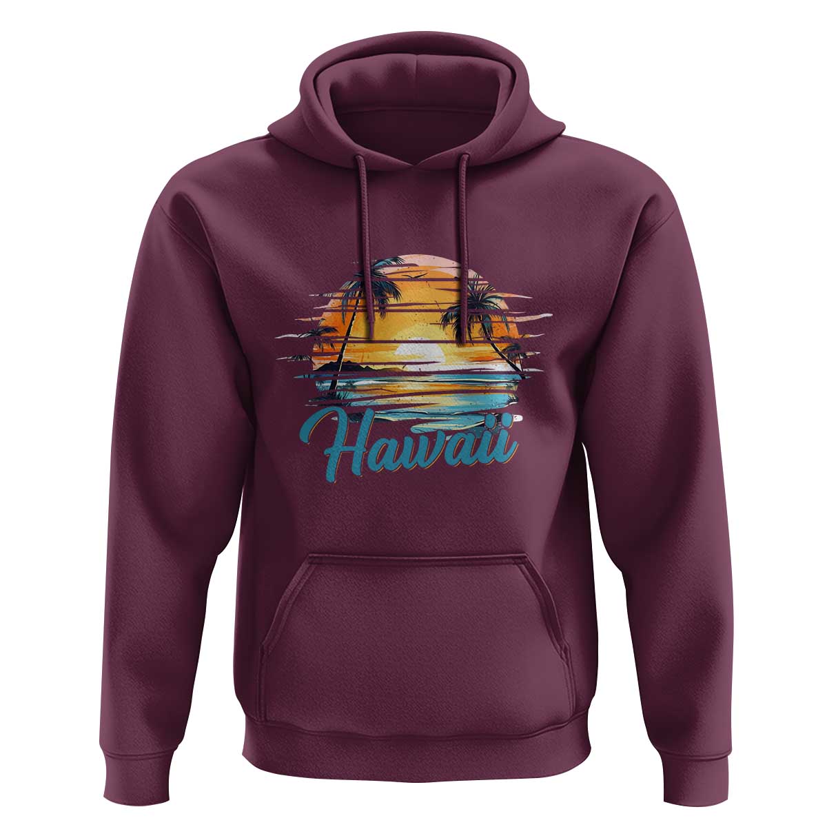 Retro Sunset Palm Tree Hawaii Hoodie Tropical Vacation Graphic