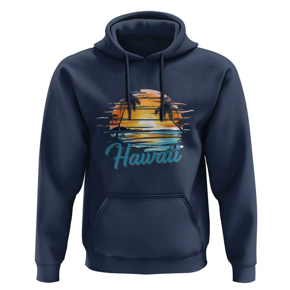 Retro Sunset Palm Tree Hawaii Hoodie Tropical Vacation Graphic