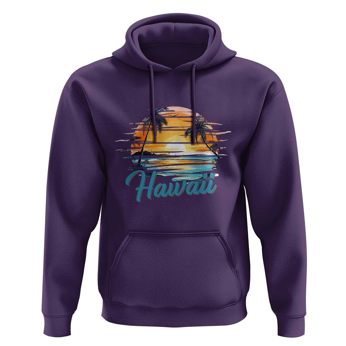Retro Sunset Palm Tree Hawaii Hoodie Tropical Vacation Graphic