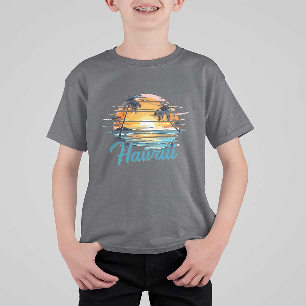 Retro Sunset Palm Tree Hawaii T Shirt For Kid Tropical Vacation Graphic