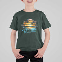 Retro Sunset Palm Tree Hawaii T Shirt For Kid Tropical Vacation Graphic