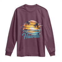 Retro Sunset Palm Tree Hawaii Long Sleeve Shirt Tropical Vacation Graphic