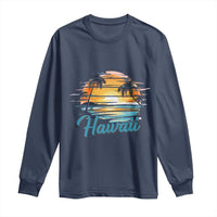 Retro Sunset Palm Tree Hawaii Long Sleeve Shirt Tropical Vacation Graphic