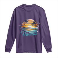 Retro Sunset Palm Tree Hawaii Long Sleeve Shirt Tropical Vacation Graphic
