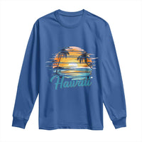 Retro Sunset Palm Tree Hawaii Long Sleeve Shirt Tropical Vacation Graphic