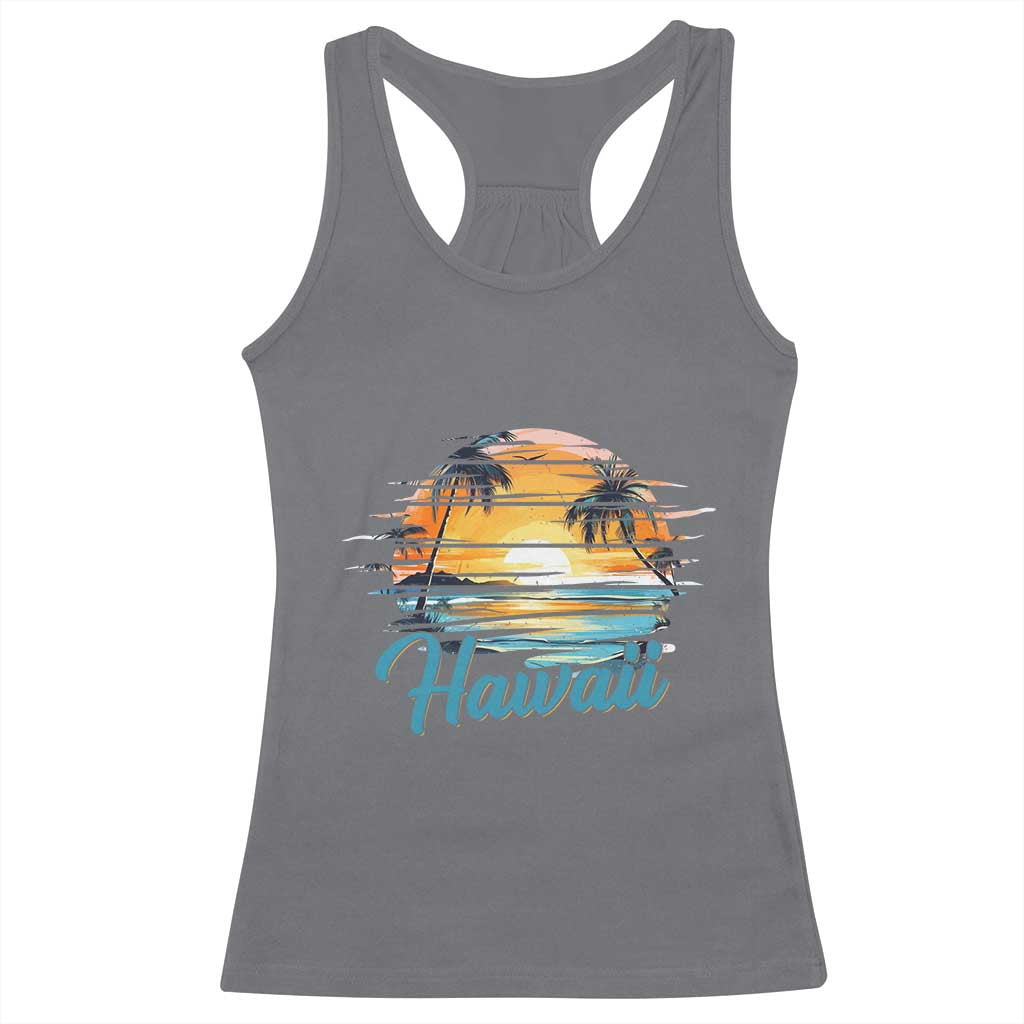 Retro Sunset Palm Tree Hawaii Racerback Tank Top Tropical Vacation Graphic