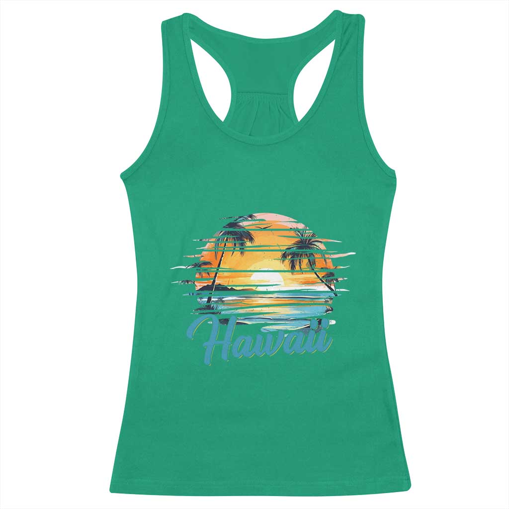 Retro Sunset Palm Tree Hawaii Racerback Tank Top Tropical Vacation Graphic