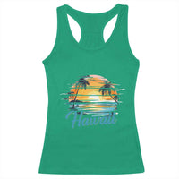 Retro Sunset Palm Tree Hawaii Racerback Tank Top Tropical Vacation Graphic
