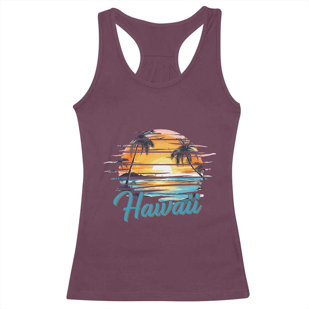 Retro Sunset Palm Tree Hawaii Racerback Tank Top Tropical Vacation Graphic