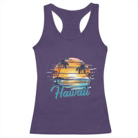 Retro Sunset Palm Tree Hawaii Racerback Tank Top Tropical Vacation Graphic