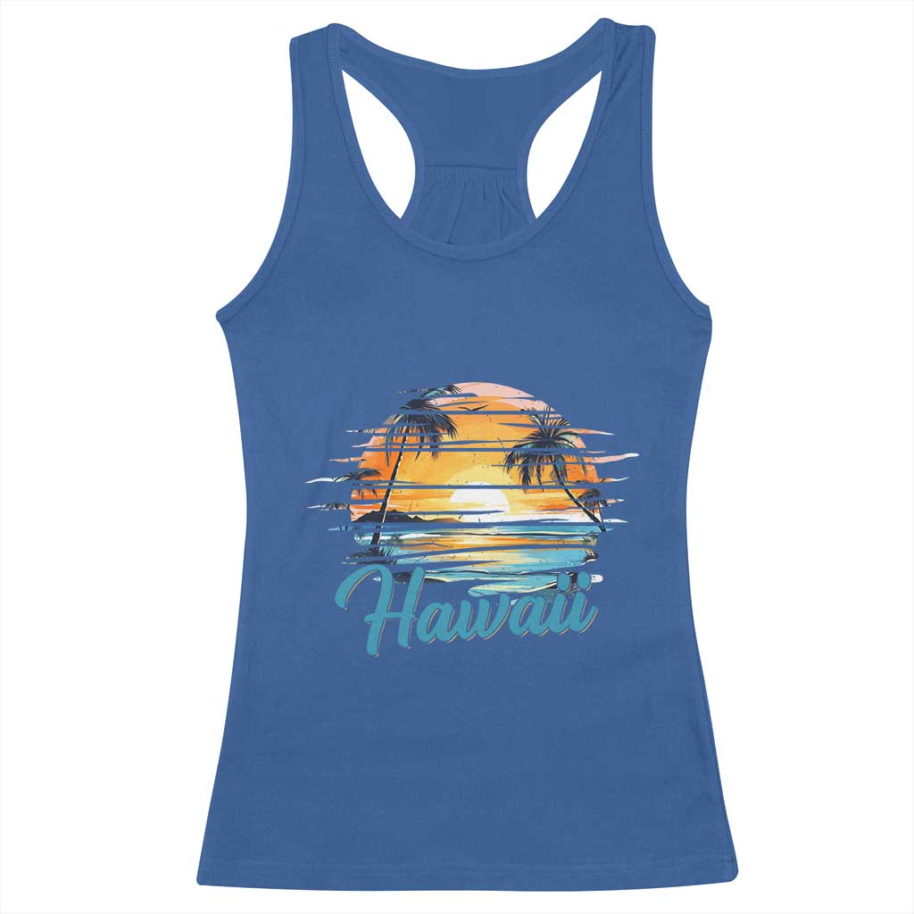 Retro Sunset Palm Tree Hawaii Racerback Tank Top Tropical Vacation Graphic