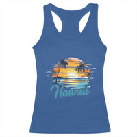 Retro Sunset Palm Tree Hawaii Racerback Tank Top Tropical Vacation Graphic