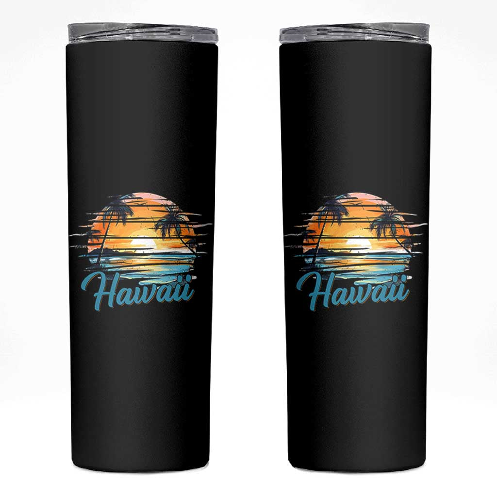 Retro Sunset Palm Tree Hawaii Skinny Tumbler Tropical Vacation Graphic