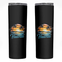Retro Sunset Palm Tree Hawaii Skinny Tumbler Tropical Vacation Graphic