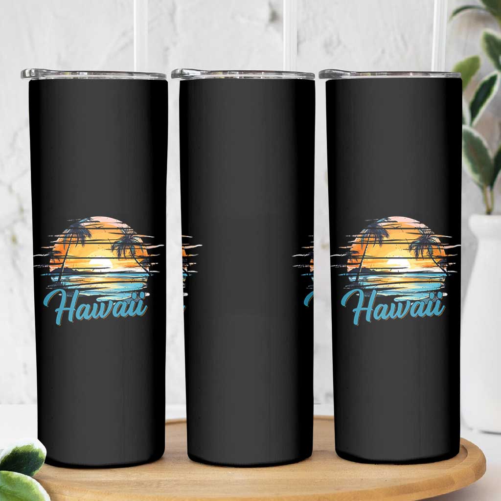 Retro Sunset Palm Tree Hawaii Skinny Tumbler Tropical Vacation Graphic