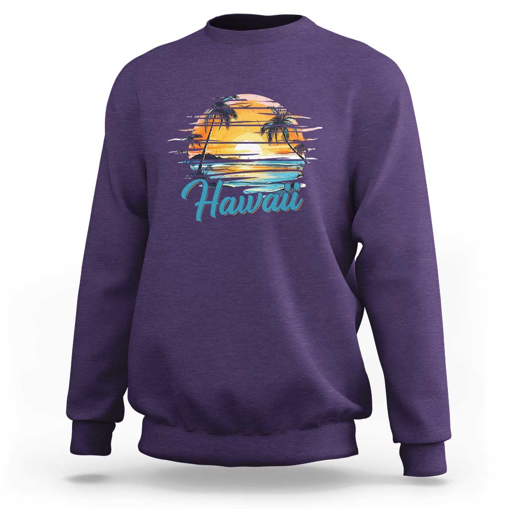 Retro Sunset Palm Tree Hawaii Sweatshirt Tropical Vacation Graphic