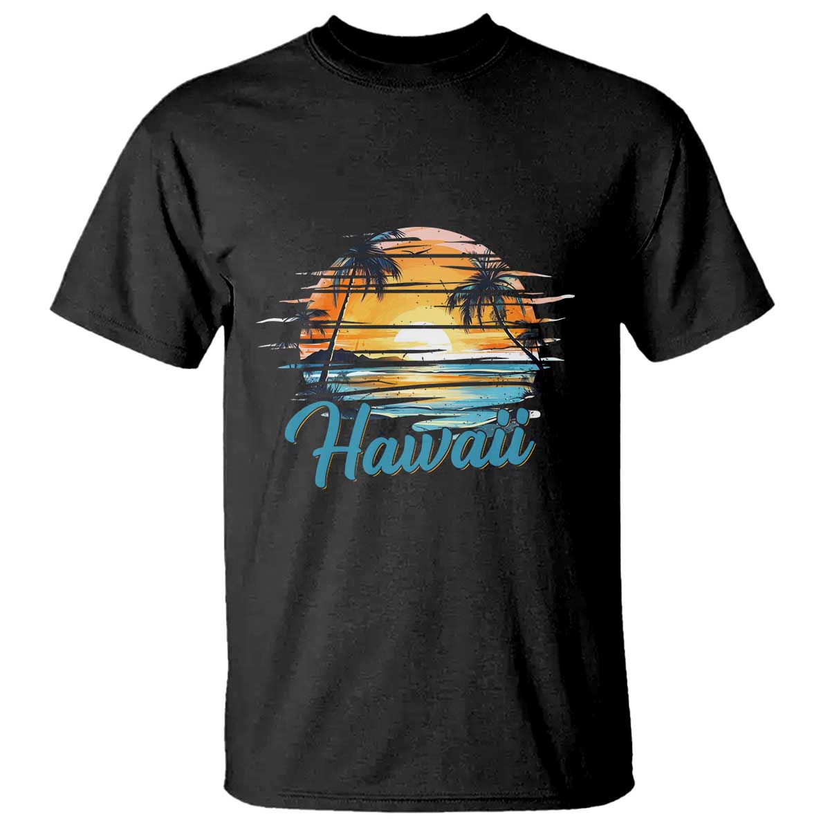 Retro Sunset Palm Tree Hawaii T Shirt Tropical Vacation Graphic